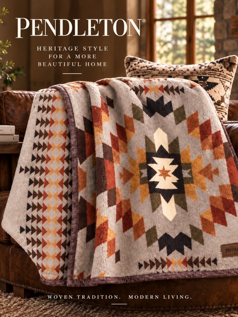 New Pendleton Reversible Throw Blanket 50x70 Southwestern Geometric Plush
